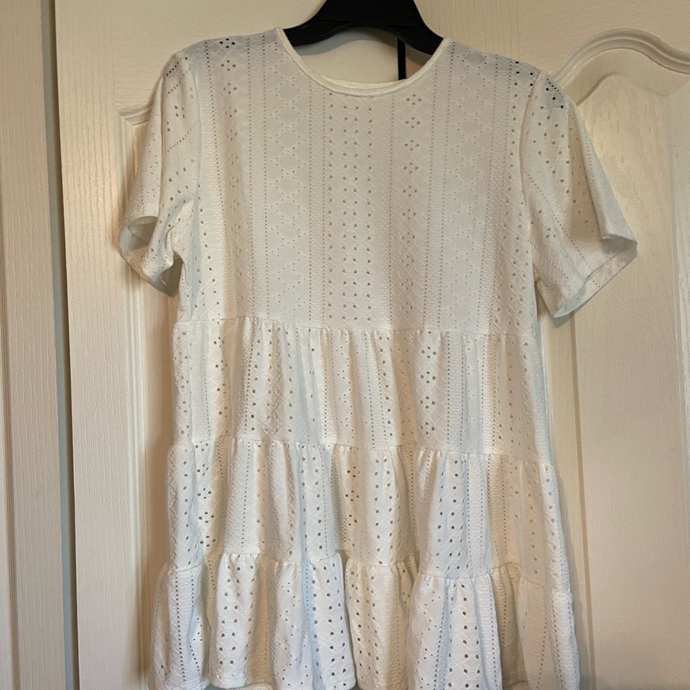 White Eyelet Tiered Top